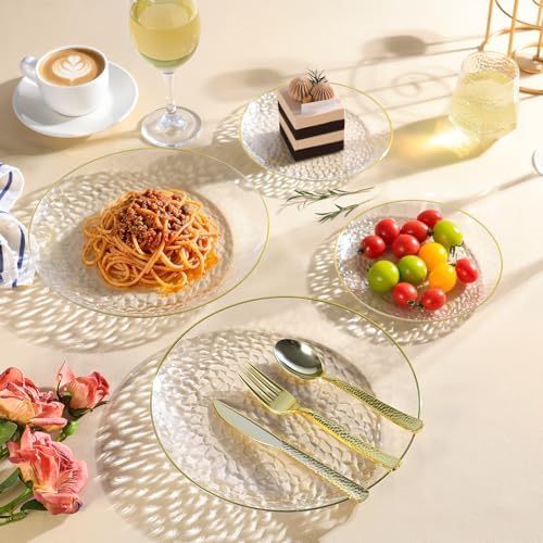 realluck 50Pcs Clear and Gold Rim Hammered Disposable Plastic Plates - Image 5