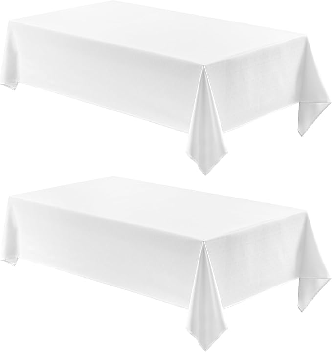 2 Pack Rectangle Tablecloth, 52x70 inch, Water Resistant Wrinkle Free Linen Textured Table Cloth Washable, Decorative Fabric Table Cover for Dining, Party and Camping, White