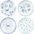 fanquare 8 Inch Pasta Bowls Set of 4, Porcelain Salad Plates for Desserts, Bread, Soup, Blue Floral Shallow Serving Plates by fanquare