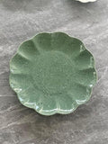 White Ceramic Salad Plates Set of 4, 8 Inch Flower Shaped Appetizer Plates, Embossed Small Plates for Salad,Cake,Snacks,Fruit,Tea Party, Microwave Oven Dishwasher Safe (GREEN, 10 IN) by SHIDACHENG