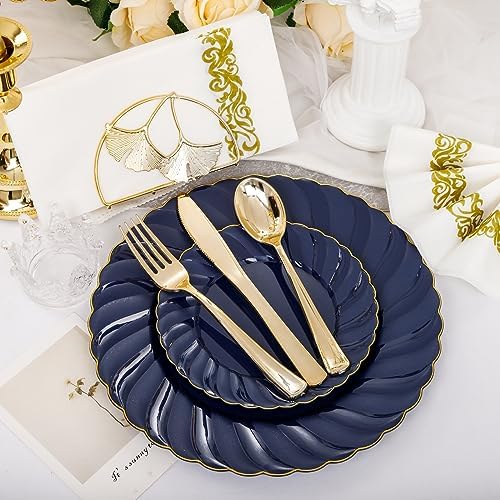 YOUBET 150PCS Blue Plastic Plates for Wedding Birthday Parties - Image 4