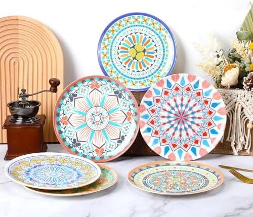 12 Pcs 8 Inch Bohemian Plastic Serving Plates, Colorful - Image 5
