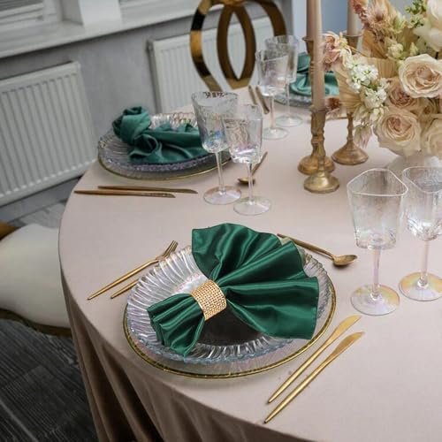 VIJIV 12 Pack Cloth Napkins and Gold Napkin Rings Set of 6, 17x17 Bling Trim Satin Cocktail Napkins Cloth Washable Personalized Dinner Napkins for Wedding Party Holiday Decorative - Image 2