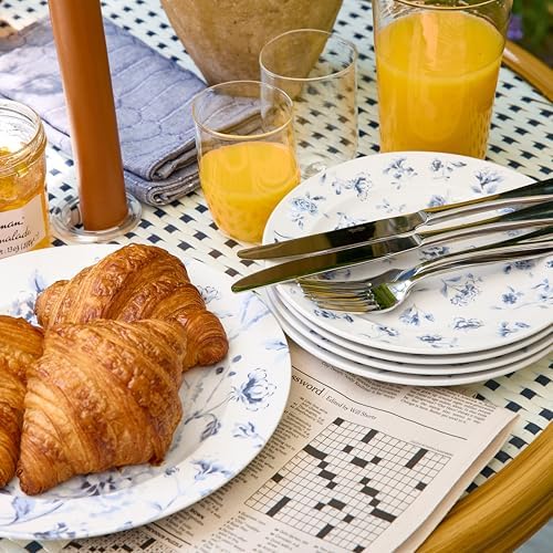 Martha Stewart Empress Bouquet 30 Piece Decorated Porcelain Chip and Scratch Resistant Dinnerware Plates and Bowls Set - Blue Floral - Image 5