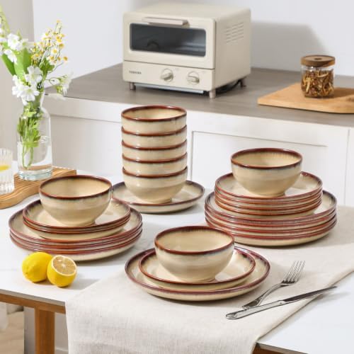 DOMICREVERY Ceramic Dinnerware Sets for 8, 24-Piece Plates and Bowls Sets - Image 6