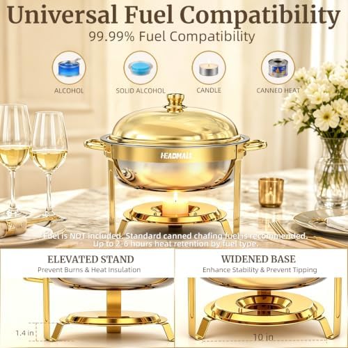 HEADMALL Chafing Dishes for Buffet 1 Pack, 6QT Gold Food Warmers for Parties Buffet Servers, Warming Trays for Wedding, Birthday Party or Holiday Celebration (1, Gold) - Image 6