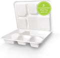 three leaf 5 COMPARTMENT MEAL TRAY WITH LID SET, 50 SETS. Heavy-Duty- Super Strong- Natural- Eco-Friendly Disposable Bagasse Tray with Lid, 100% Biodegradable Plates
