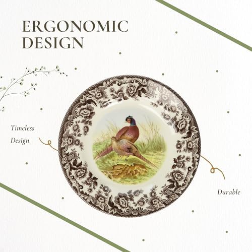 Spode Woodland Pheasant 8" Salad Plate - Rustic Fine Earthenware Dish with Game Bird and British Flowers Border - Made in England, Microwave, Oven, Freezer, Dishwasher Safe - Mix & Match with Delamere - Image 6