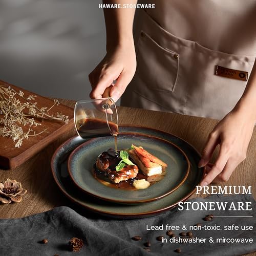 HaWare Stoneware Salad Plates Set of 6, 7.9” Heavy Duty Ceramic Plates, Reactive Glaze Dinnerware for Home Restaurant, Chip and Scratch Resistant, Microwave and Dishwasher Safe, Reactive Moss Green - Image 3