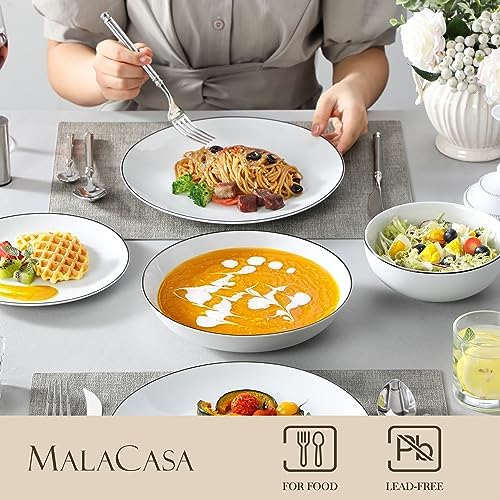 MALACASA 24-Piece Porcelain Dinnerware Set, with Black Rim Dish Set for 6 - Image 3