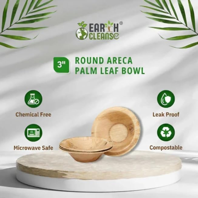 3" Round Palm Leaf Bowl Pack of 250 | 100% Natural, Compostable & Biodegradable Disposable Bowl | Eco-Friendly, Sturdy, Plastic-Free Tableware for Parties, Catering & Takeaway