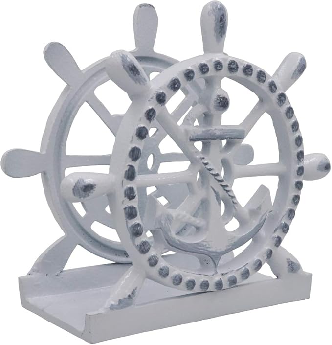 THDC Nautical Napkin Holder, Lunch, Dinner, Nautical Collection Napkin Holder, Made of Metal (Anchor Distressed White)