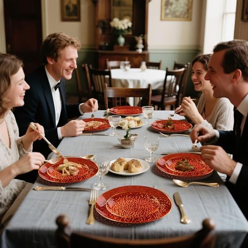 DaYammi 350PCS Clear Red Plastic Dinnerware Set for 50 Guests - Image 5