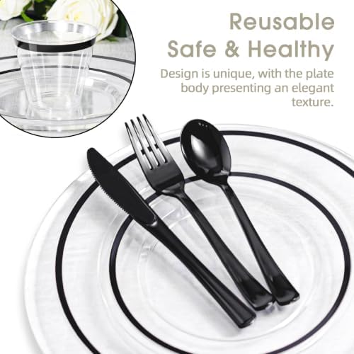 N9R 350PCS Plastic Plates Set Clear & Black for Party & Graduation - Image 4