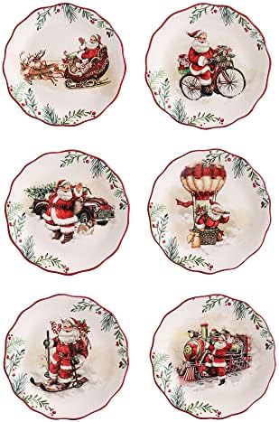 Bico Santa On The Way Scalloped Appetizer Plates Set of 6, 6 Inch Small Ceramic Dessert Plates for Snacks, Salad, Tablescape, Microwave and Dishwasher Safe, Gift for Housewarming and Thanksgiving - Image 4