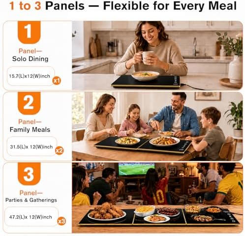 Food Warming Tray for Parties Buffet, Modular 1-3 Panel Electric Warming Tray, 47.2" x 12” Food Warmer with Rapid Heating,7 Temp Settings and 8-Hour Timer, Safe for All Tabletops,Holiday Gatherings - Image 2
