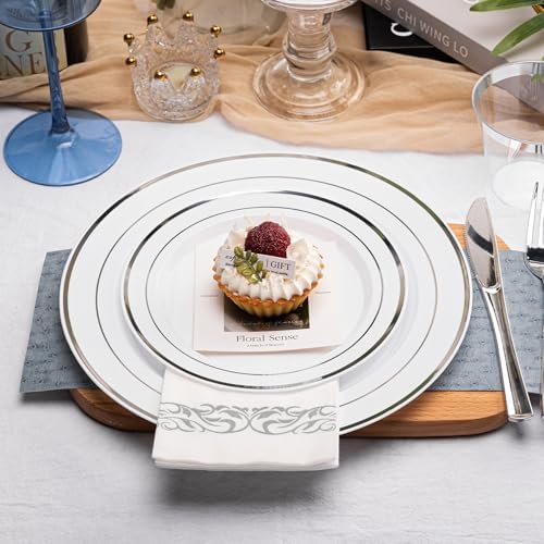 N9R 700PCS White and Silver Plastic Plates, Disposable Dinnerware Set - Image 5