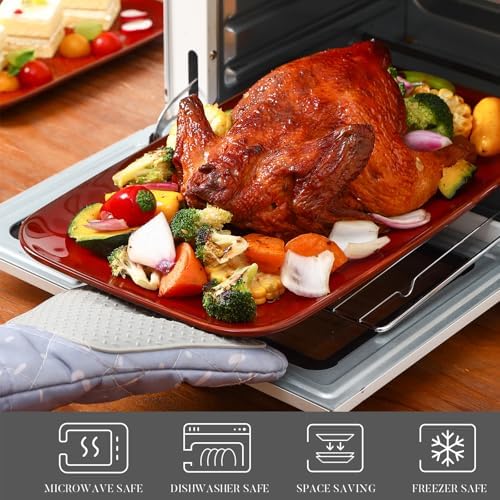 vicrays Ceramic Rectangle Serving Platters - 14" 12" 10" Porcelain Serving Trays Plates for Party BBQ Appetizers Sushi Dessert - Microwave Oven and Dishwasher Safe - Set of 3 -Cherry Red - Image 4