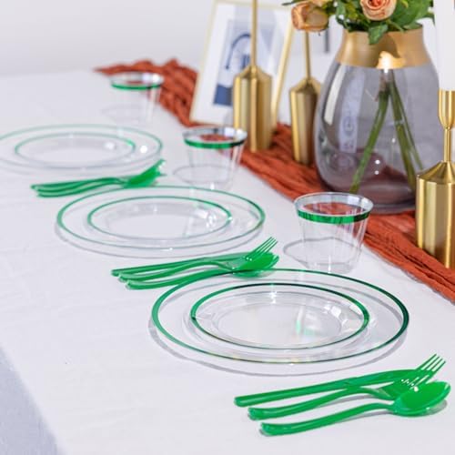 N9R 600PCS Clear Green Plastic Plates, Disposable Dinnerware Set for Party - Image 4