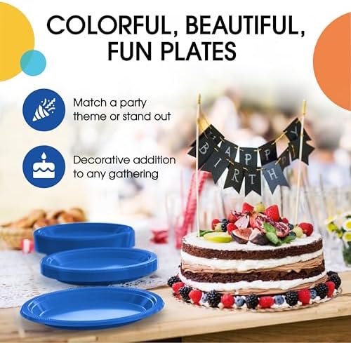 Party Solids Sturdy Dark Blue Plastic Plates 10" Party Plates 50 Pcs - Image 5