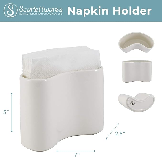 Ceramic Napkin Holder For Table Kitchen Paper Linen Cloth Napkins Upright Stand Up Sturdy Stylish Modern Compact White Modern Farmhouse