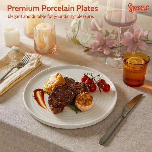Sweese Porcelain Flat Dinner Plates Set of 6, 10.5 In High Edge Dish Set - Image 4