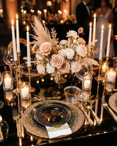 Morejoy 175PCS Black and Gold Plastic Plates Dinnerware Sets for 25 Guests - Image 3