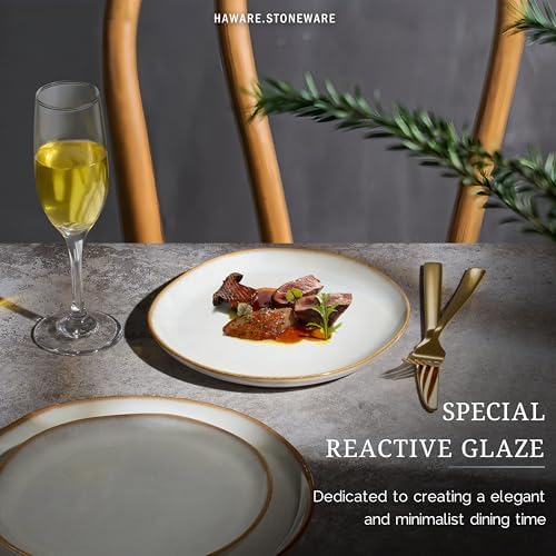 HaWare Stoneware Salad Plates Set of 6, 7.9” Heavy Duty Ceramic Plates, Reactive Glaze Dinnerware for Home Restaurant, Chip and Scratch Resistant, Microwave and Dishwasher Safe, Reactive Pearl White - Image 6
