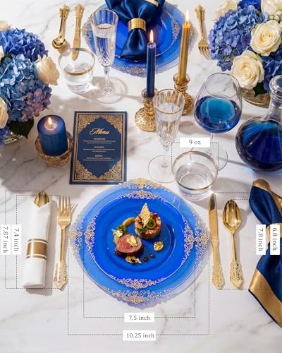 Nervure 350Pcs Blue Plastic Plates, Disposable Dinnerware Set for 50 Guests - Image 3