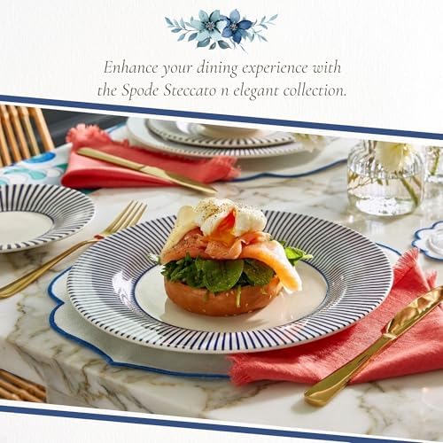 Spode Steccato Collection - 11" Dinner Plate, Stripe Cobalt Blue | Made of Fine Earthenware | Microwave and Dishwasher Safe | Made in England | Large Serving Plate for Salad, Pasta, or Appetizers - Image 5