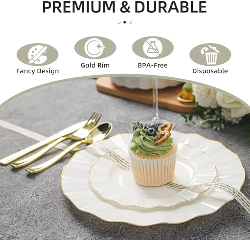 125PCS Ivory Plastic Plates Set, Wavy Plates for Wedding - Image 3