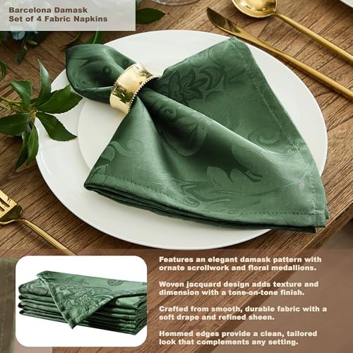 Newbridge Barcelona Damask Fabric Tablecloth, 52 x 52 Inch Square, Hunter Green – No Iron, Soil Resistant Table Cover for Dining, Parties and Holidays - Image 5