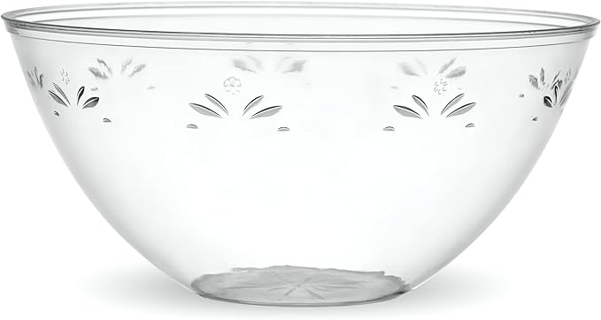 PLASTICPRO Disposable Round Serving Bowls, Party Snack or Salad Bowl, Medium, Plastic Crystal Clear Pack of 4