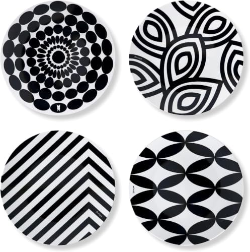 French Bull Assorted Plates - 4 Piece Set - 11 inch Melamine Dinner Plate Set - Melamine Dinnerware for Indoor and Outdoor - Assorted Black and White | (Pack of 6) by FrenchBull
