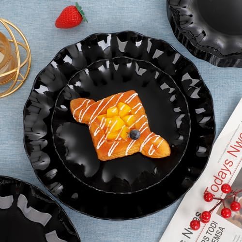 LIYH 24 Pcs Black Plastic Plates Reusable – Unbreakable, Dishwasher Safe - Image 5