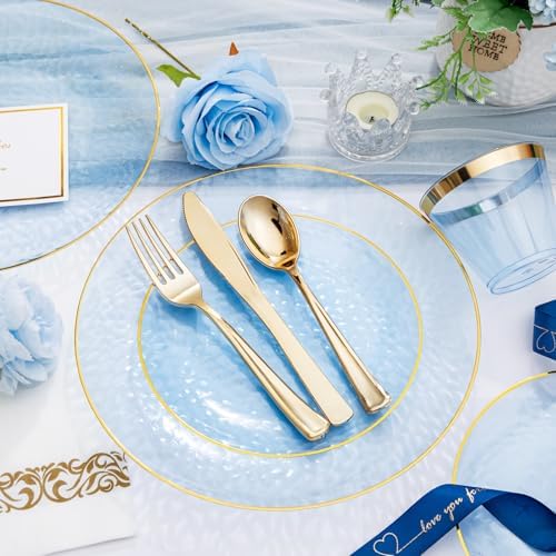 DaYammi 350PCS Clear Blue Plastic Dinnerware Set for 50 Guests - Image 3