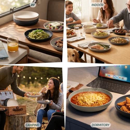 Homienly Wheat Straw Plates Set of 8, Reusable Lightweight and Unbreakable 9 inch Plates, Premium Microwave and Dishwasher Safe Plates for Kitchen, Camping, Picnic, Party - GreyStone - Image 7