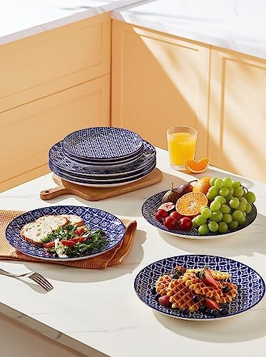 Metahom 10" Dinner Plates Set of 6, Ceramic Serving Plates, Blue & White - Image 3