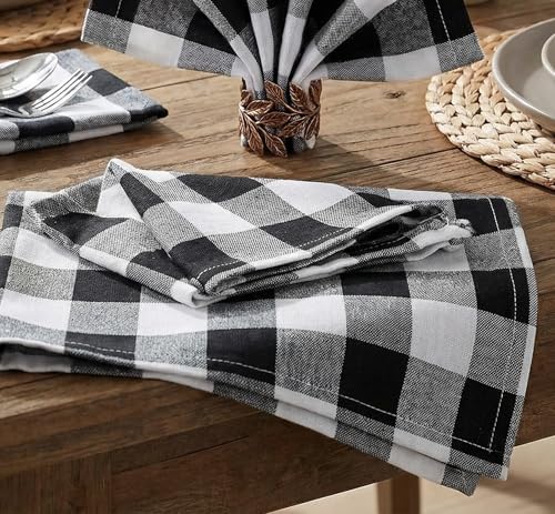 The Beer Valley Set of 12 Checked Cloth Napkins 16x16 Inch - Black White - Image 5