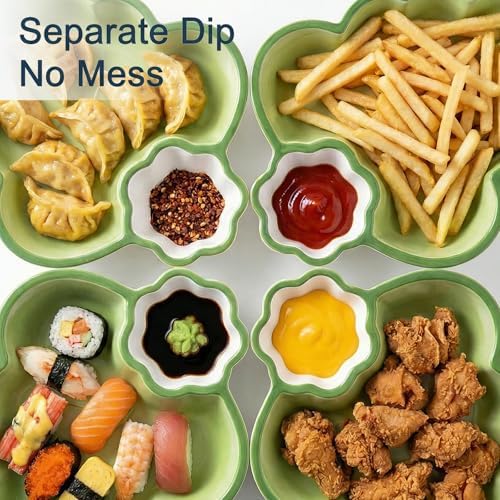 Leaf Shaped Ceramic Serving Platter Set of 2, Divided Snack & Appetizer Dish for Chip and Dip, Sauces, Fries, Tapas, Fruit and Dessert - Image 2