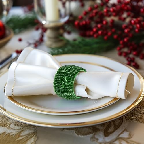 COTTON CRAFT Glitz Handmade Beaded Napkin Rings - Set of 12 - Dark Green - Image 4