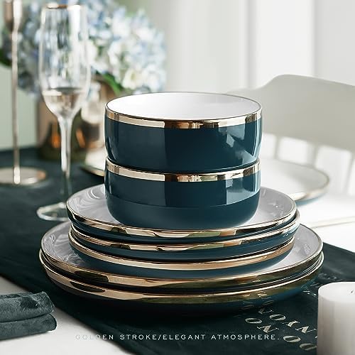 Pokini Porcelain Dinnerware Sets for 4, Luxury China Plates and Bowls Sets - Image 3