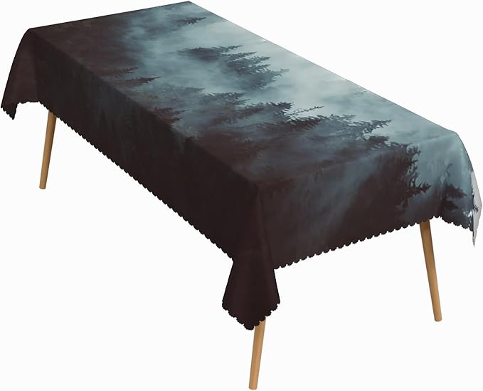 60x120 Inch Nature Rectangular Tablecloth Misty Forest Mountain Table Cloth Waterproof Durable Table Cover for Holiday Picnic Dinner BBQ Decor