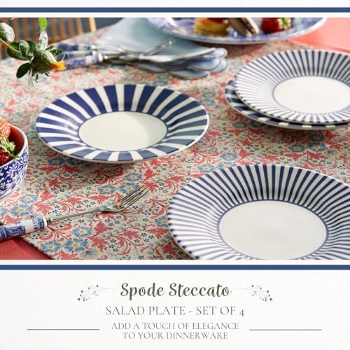 Spode Steccato Collection - 8.75" Salad Plate, Stripe Cobalt Blue (Set of 4) | Earthenware | Microwave and Dishwasher Safe | Made in England | Serving Plate for Salad, Pasta, or Appetizers - Image 2