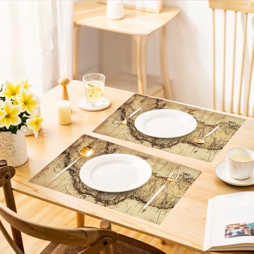 ANNA QUEEN Vintage Map Table Runner and Placemats Set of 6 – 13"x72" Table Runner & 12"x18" Placemats, Antique World Map Travel Theme Dining Table Decor - Image 6