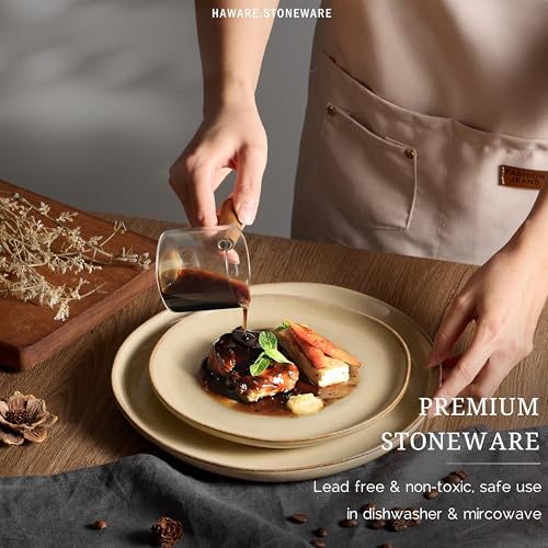 HaWare Stoneware Salad Plates Set of 6, 7.9” Heavy Duty Ceramic Plates, Reactive Glaze Dinnerware for Home Restaurant, Chip and Scratch Resistant, Microwave and Dishwasher Safe, Reactive Sandy Khaki - Image 4
