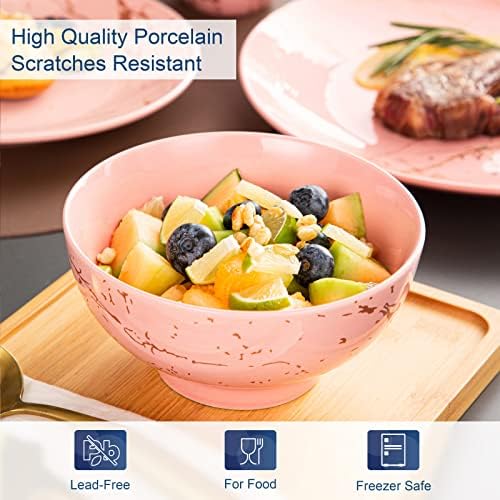 LOVECASA Pink Dinnerware Set for 4, 16 Piece Porcelain Dish With Plates, Bowls and Mugs, Gold Splash Glaze Round Modern Ceramic Dinner Set, Dishwasher Microwave Safe - Image 4
