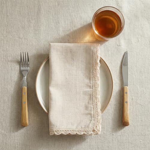 The Beer Valley Set of 4 Flax Lace Cloth Napkins 20x20 Inch - Natural - Image 4