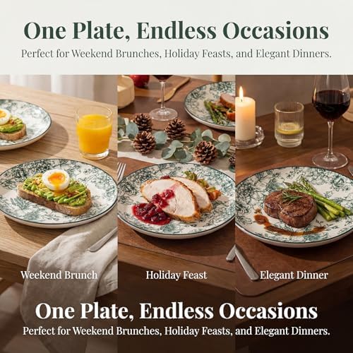 6-piece Vintage Green Floral 10.25-inch Ceramic steak plate - Image 4