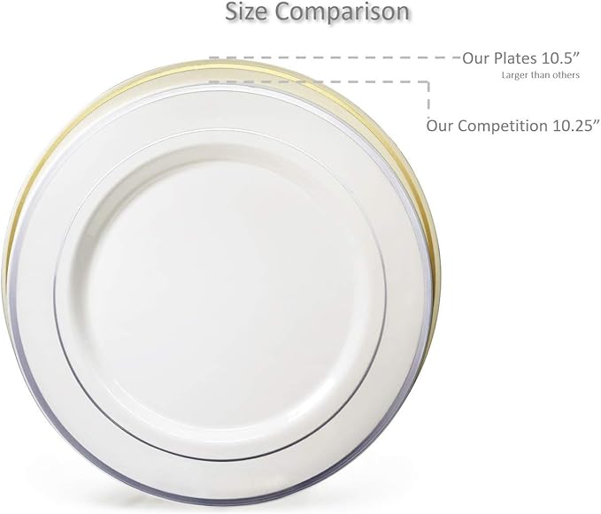 OCCASIONS 120 Plates Pack,(60 Guests) Heavyweight Premium Wedding Party Disposable Plastic Plates Set -60 x 10.5'' Dinner + 60 x 7.5'' Salad/Dessert (Diamond White & Silver)